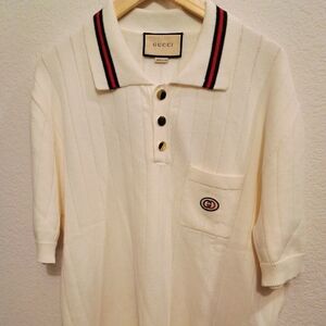 Gucci 100% Cotton Tan Lace Knit Mens Polo T-Shirt XL